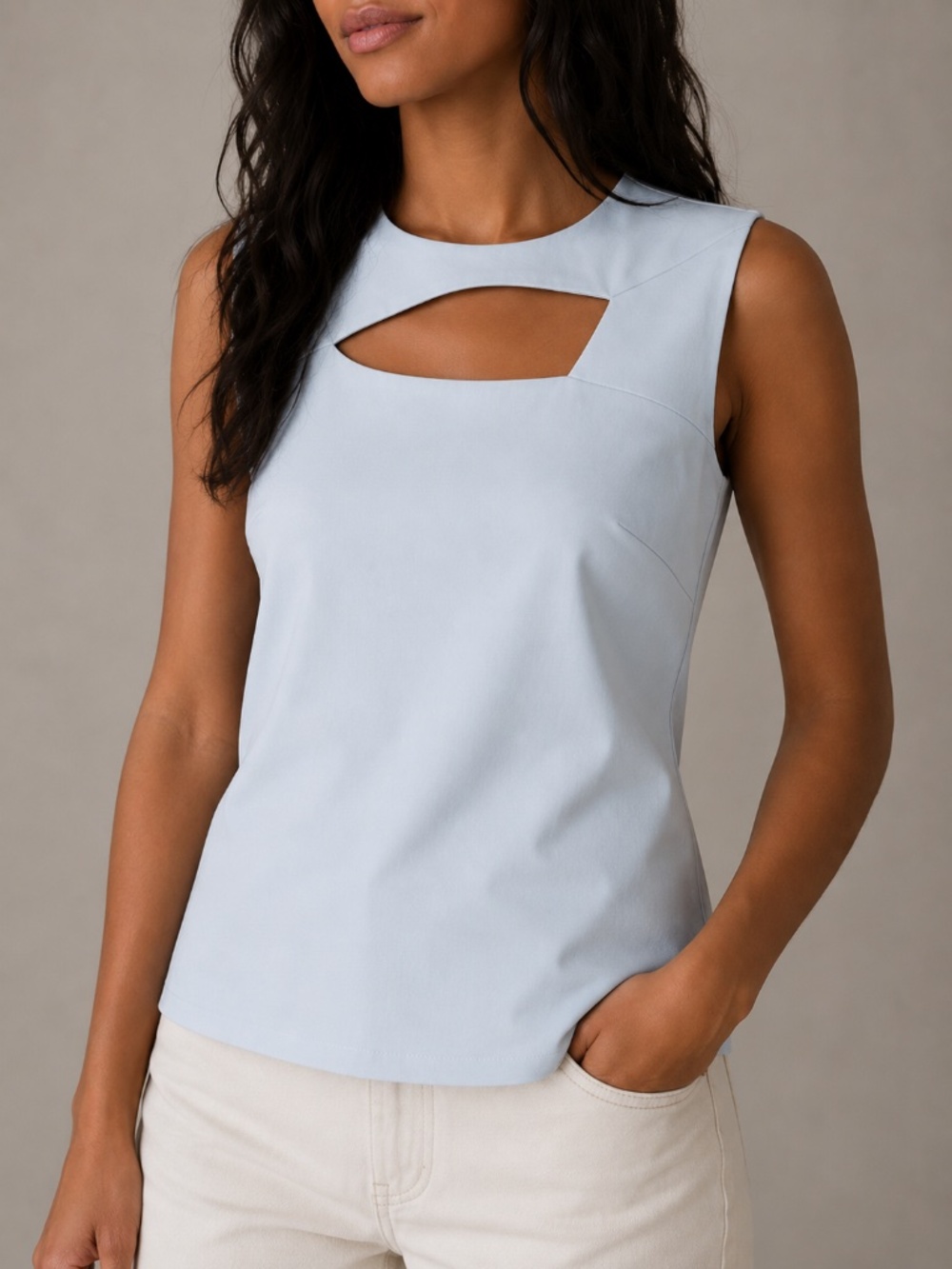 G.I.L.I. Got It Love It Pale Blue Sleeveless Cutout Keyhole Peplum Top Size 10